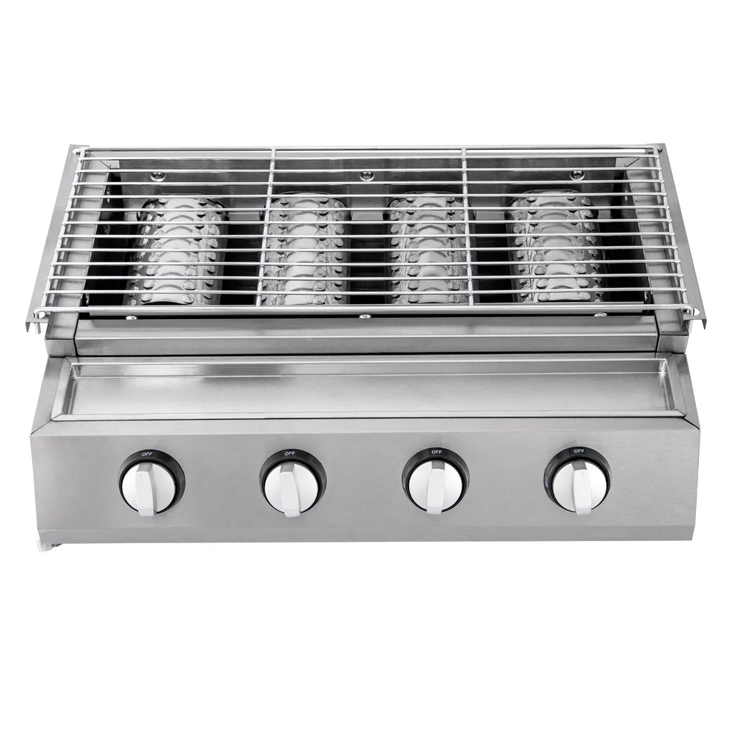 Countertop Barbeque Grill, LPG Gas 4-Burner Stainless Steel Grill for Outdoor Sliver