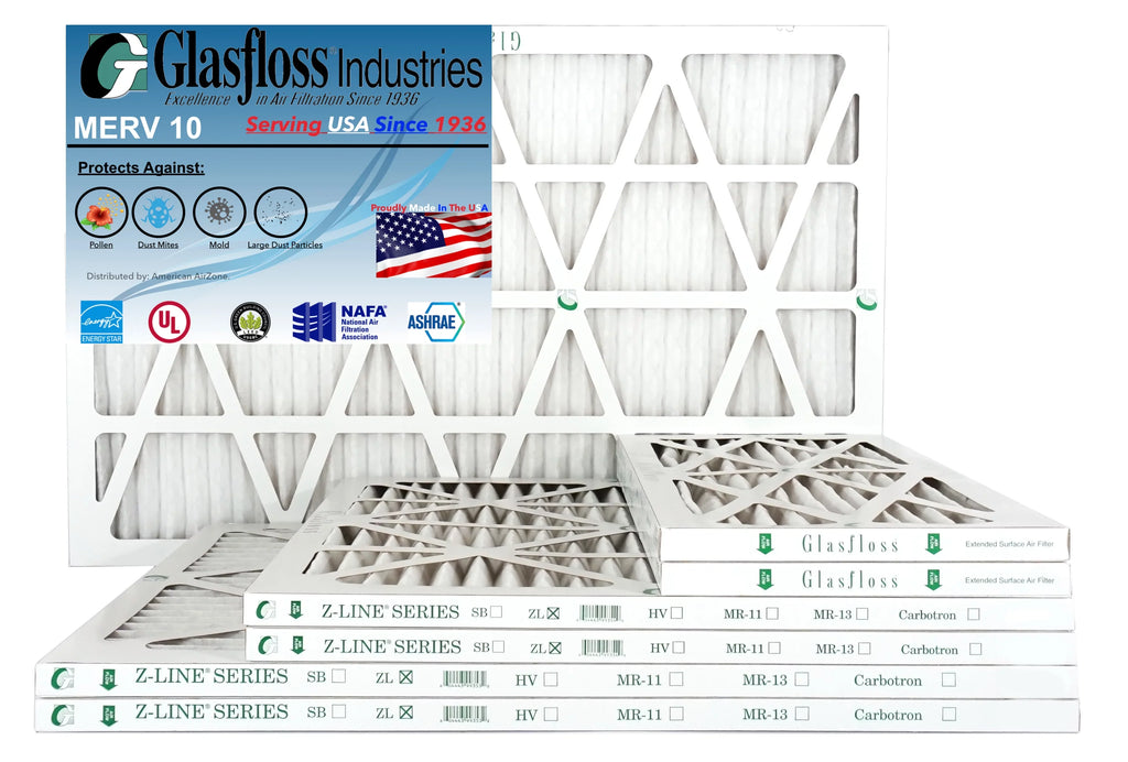 Glasfloss Air Filter 18x36x2 - 2" MERV 10 - (Pack of 6) - Pleated AC or HVAC Air Filter - Furnace Air Filter - Home or Office - Made In The .