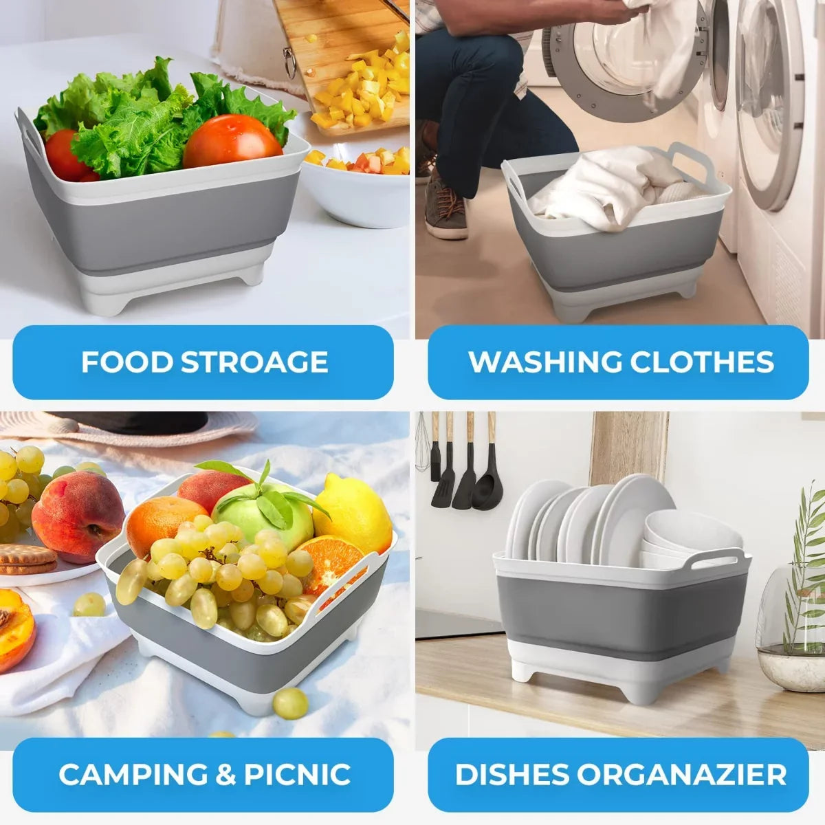 Imoment 2.4 Gal(9L) Collapsible Dish Tub Portable Sink,Folding Laundry Tub,Washing Basin with Draining Plug(Gray)