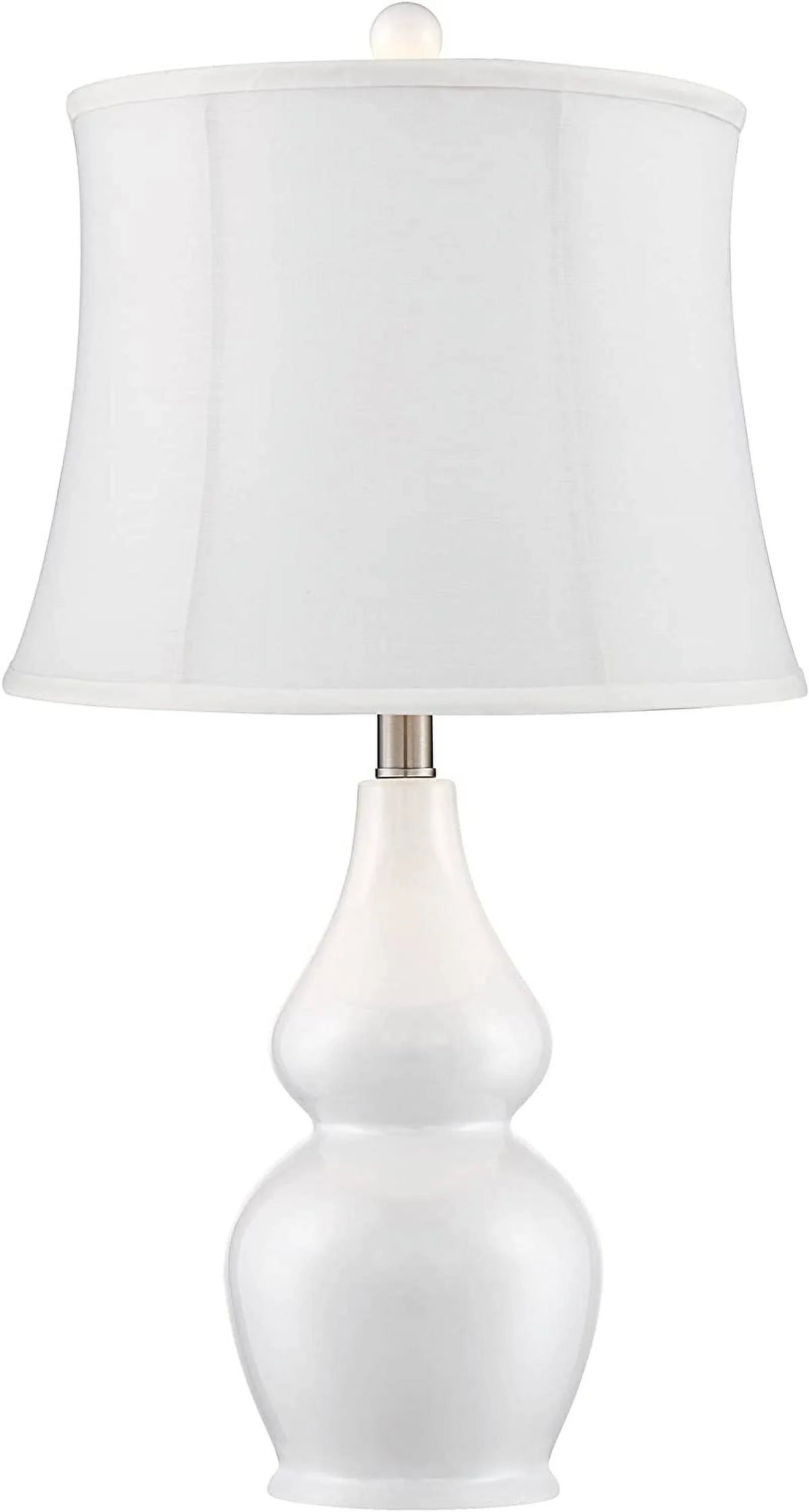 TJUNBOLIFE Lighting Jane Modern Table Lamps 25" Tall White Ceramic Double Gourd Softback Fabric Tapered Drum Shade for Bedroom Living Room House Home Bedside Nightstand Office Entryw