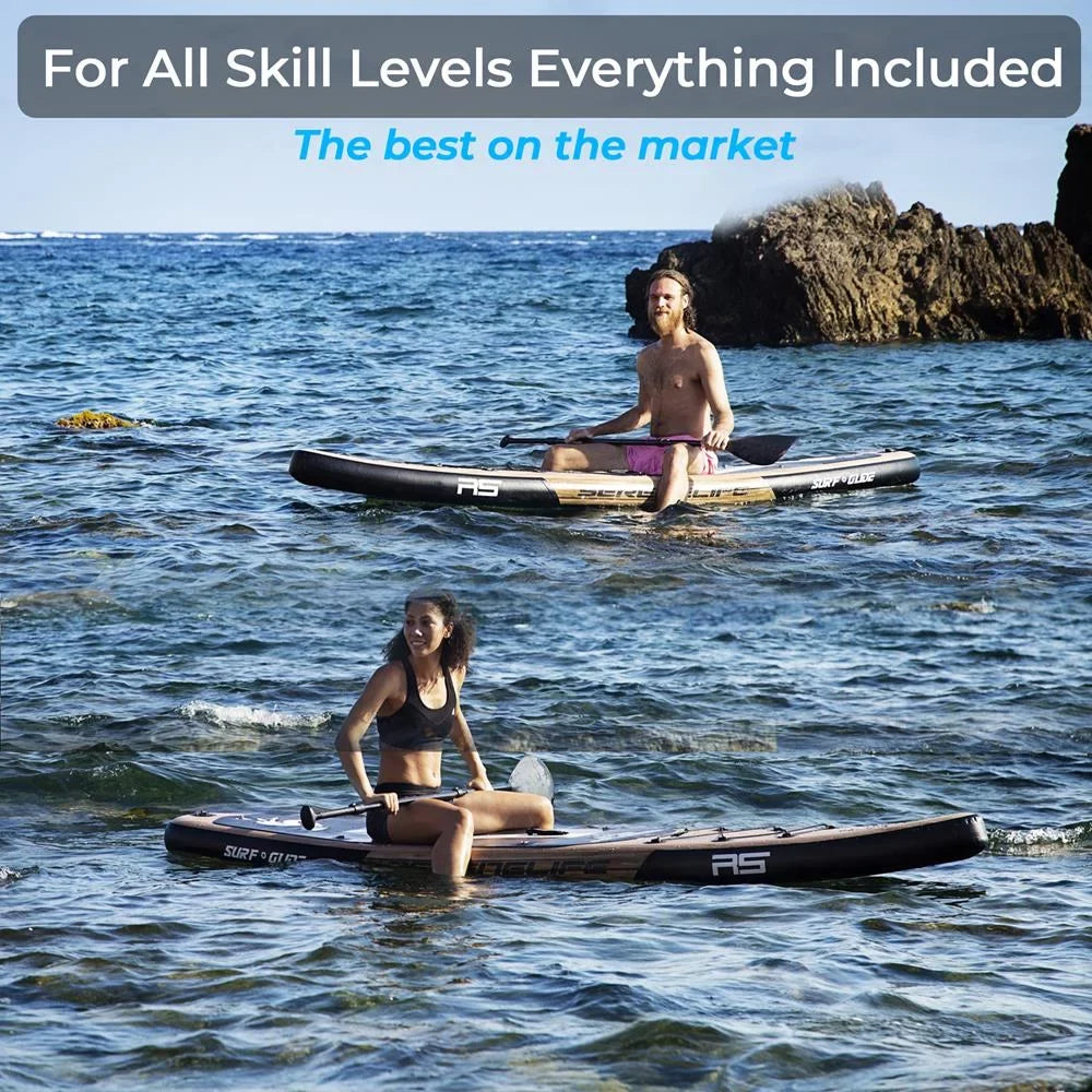 SereneLife Inflatable Stand-up Paddle Board (6 inches Thick) accessories & Carry Bag, Brown