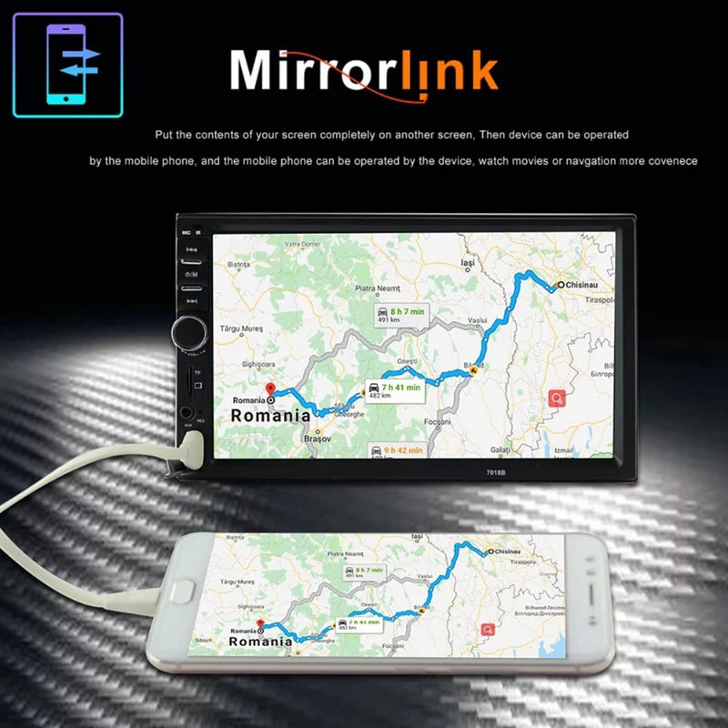 Car Radio Double Din Car Stereo 7 Inch Touch Screen with Bluetooth Mirror Link USB FM Radio Audio Receiver with Backup Camera and Remote Control