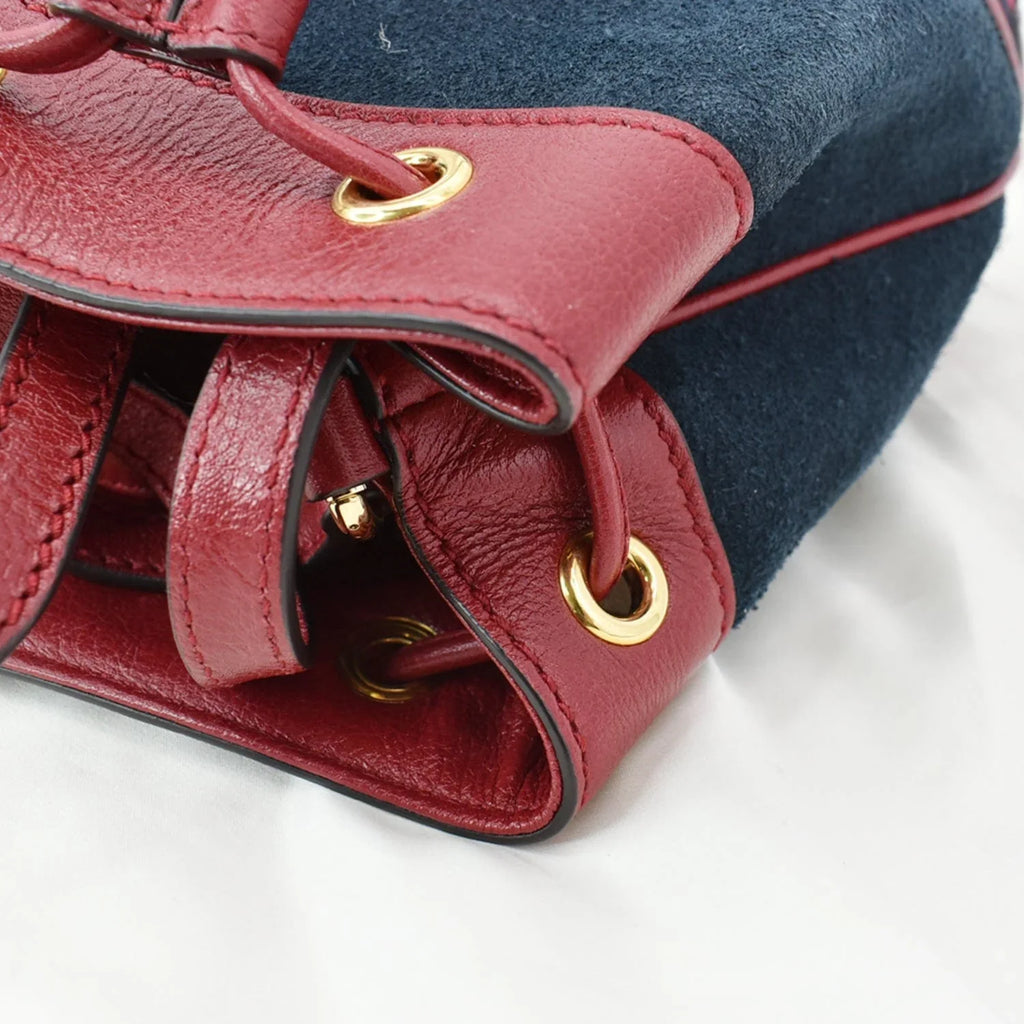 Pre-owned GUCCI Ophidia Mini Leather Trimmed Suede Bucket Bag Blue 550620