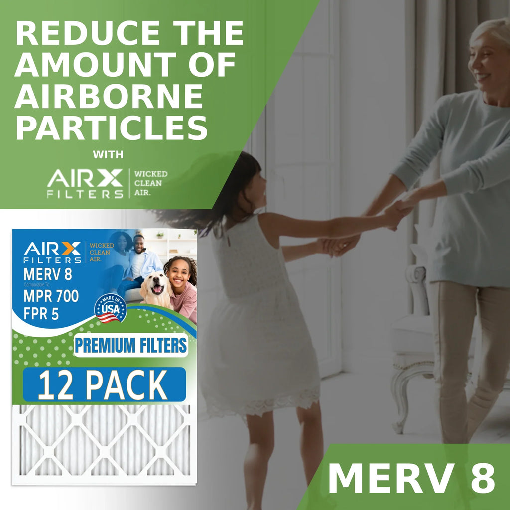 24x24x1 Air Filter MERV 8 Rating, 12 Pack of Furnace Filters Comparable to MPR 700 & FPR 5 - Made in by AIRX FILTERS WICKED CLEAN AIR.