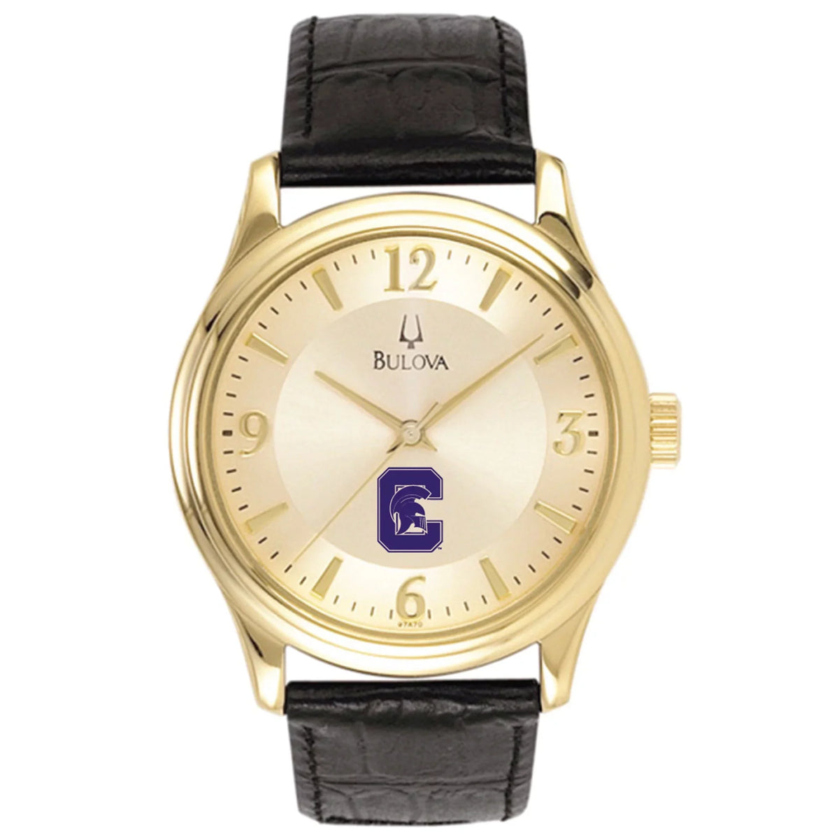 Men's Bulova Gold/Black Capital University Comets Stainless Steel Watch with Leather Band