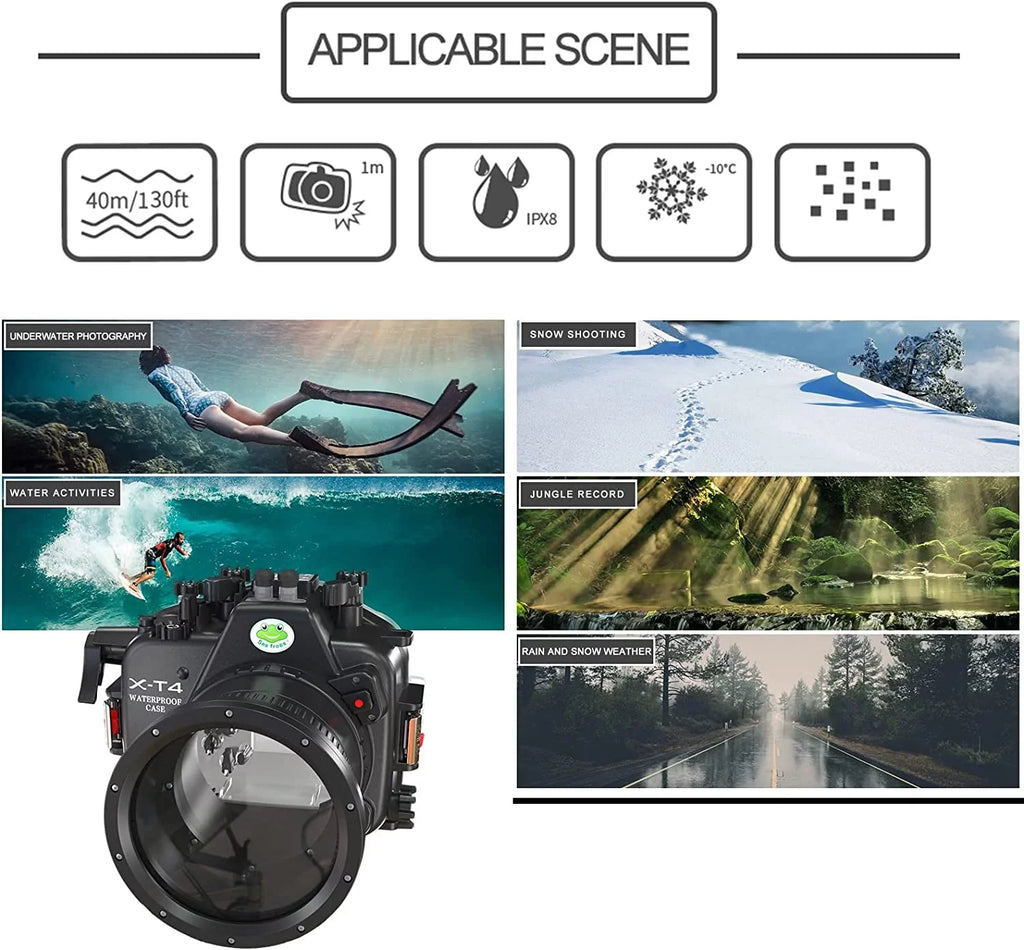 Seafrogs [40M/130FT] Underwater Camera Housing Waterproof Scuba Case for Fujifilm X-T4 Fuji xt4 w/Short Flat Port