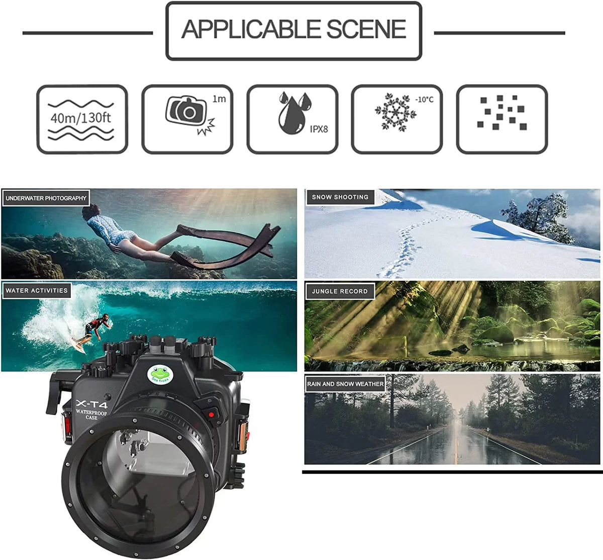 Seafrogs [40M/130FT] Underwater Camera Housing Waterproof Scuba Case for Fujifilm X-T4 Fuji xt4 w/Short Flat Port