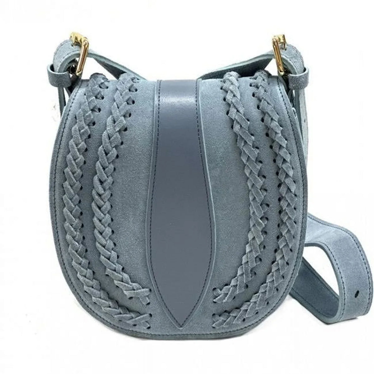 Italian Artisan Lara Womens Vintage Suede Leather Messenger Bag, Light Cyan - Small