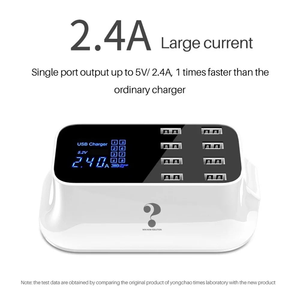 Mignova Multiple USB chargers, 8-port desktop charging station hub for LCD display, compatible with iOS and Android devices (iPhone, iPad, Huawei, Samsung Galaxy)