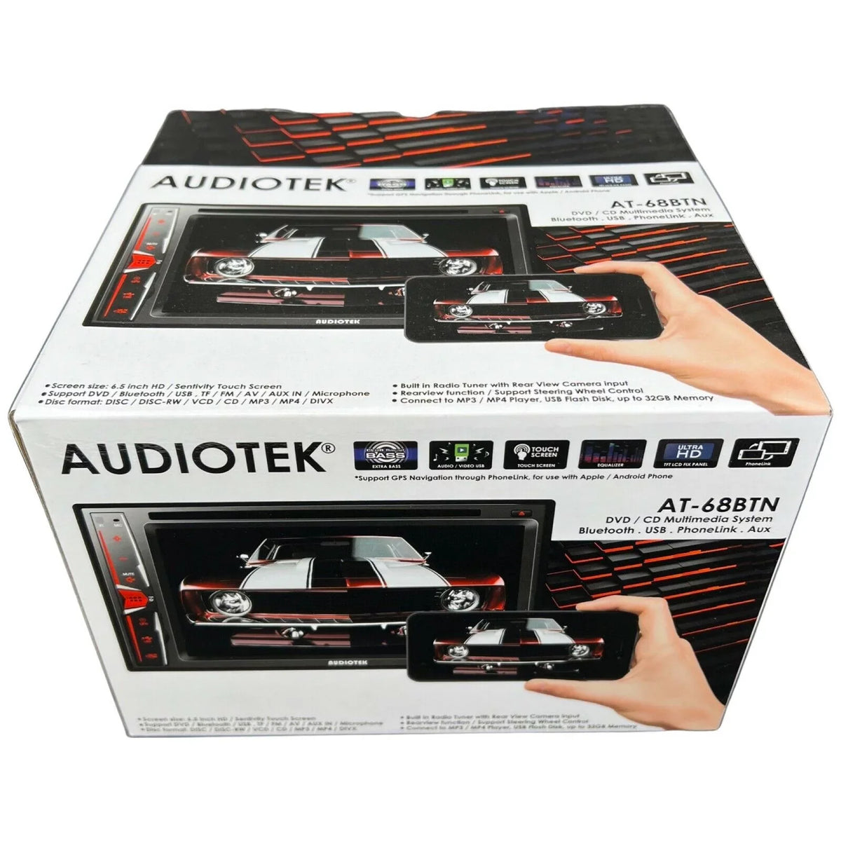 Audiotek AT-68BTN 6.2" Touch Screen Radio Mirror Link+ Rearview Camera XV95BK Bundle