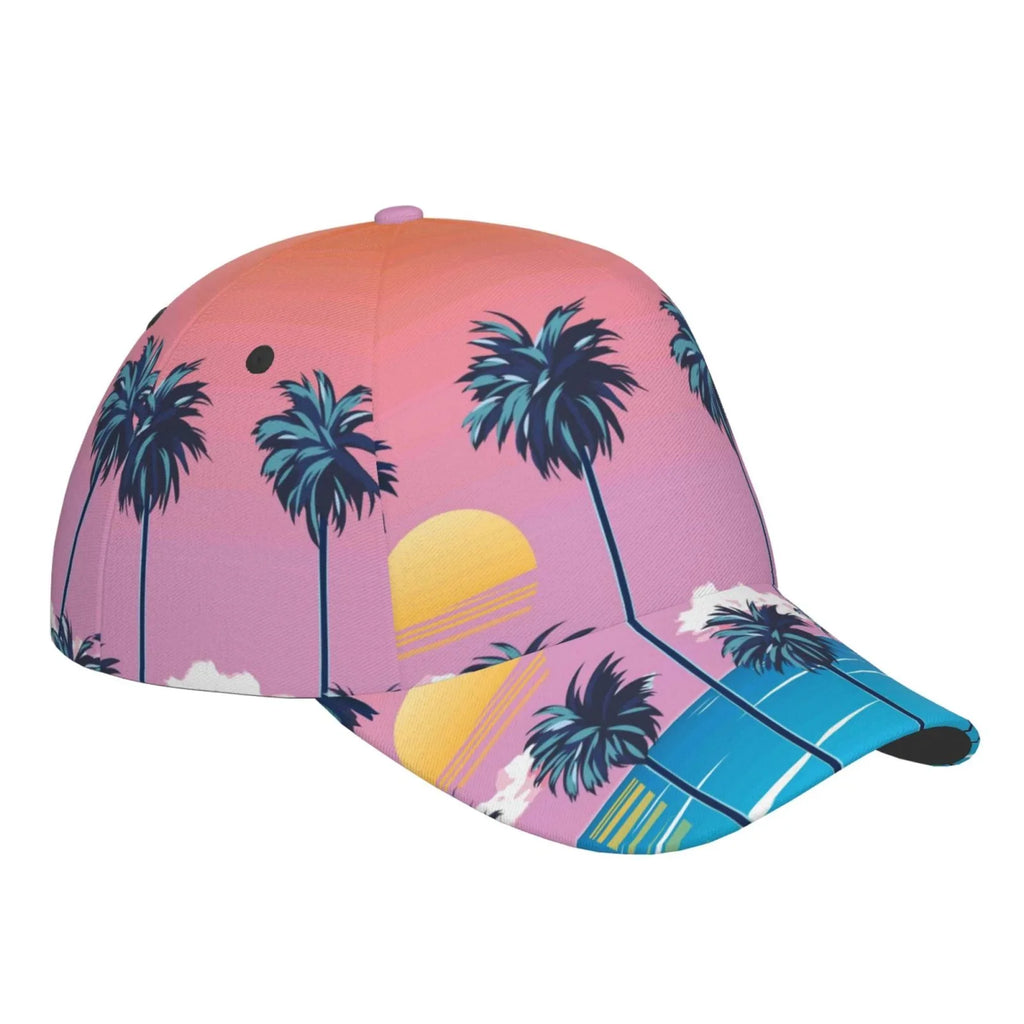 Coaee Beach With Palm Trees Adjustable Fashionable Curved Brim Baseball Cap Outdoor Hat, Uv Protection And Non-Stuffy Baseball Cap