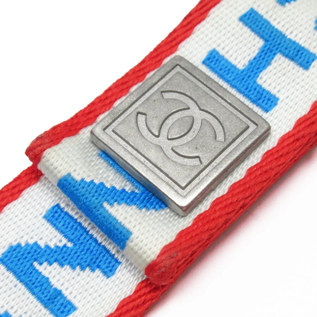 Pre-Owned Chanel CHANEL neck strap white x blue red silver nylon canvas metal Substance (Good)