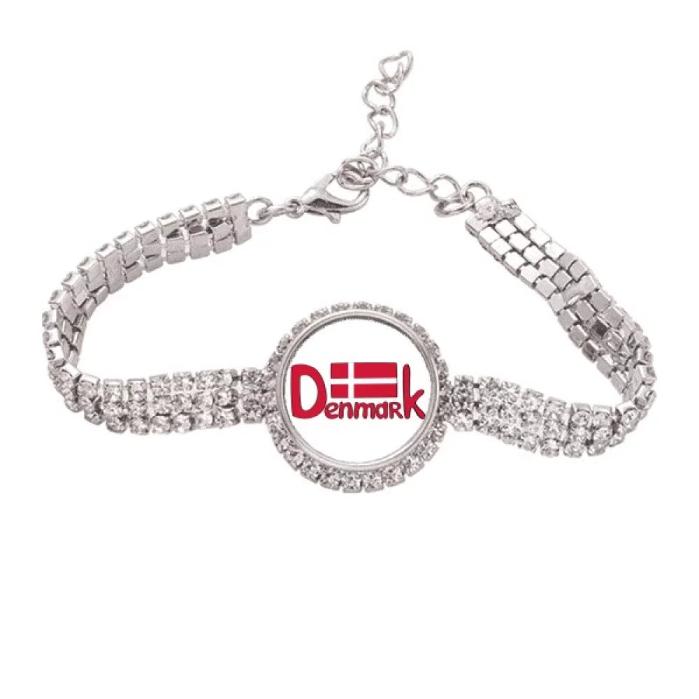 Demark National Flag Red Pattern Tennis Chain Anklet Diamond Jewelry