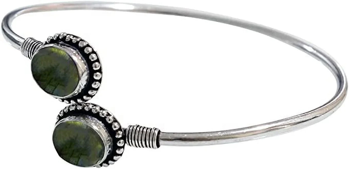 Handmade Cuff For Women, Bohemian Tribal Design Silver Plated Natural labradorite Gemstone Modern Designer Fashion , Party Boho Jewellery