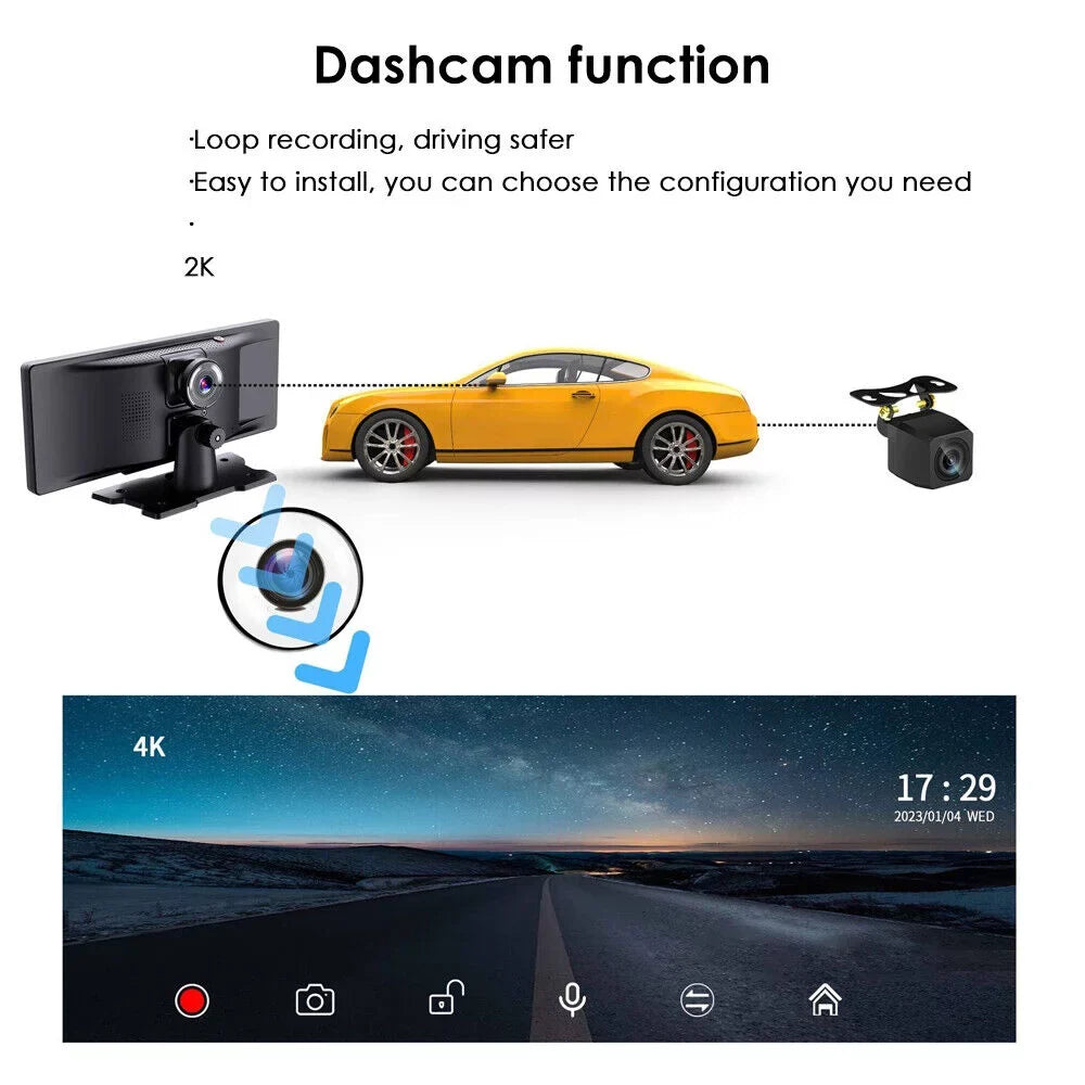 Paddsun 2K Wireless 10.26'' Touch Screen Dual Channel Wifi Car DVR Dash Camera Android Auto ".