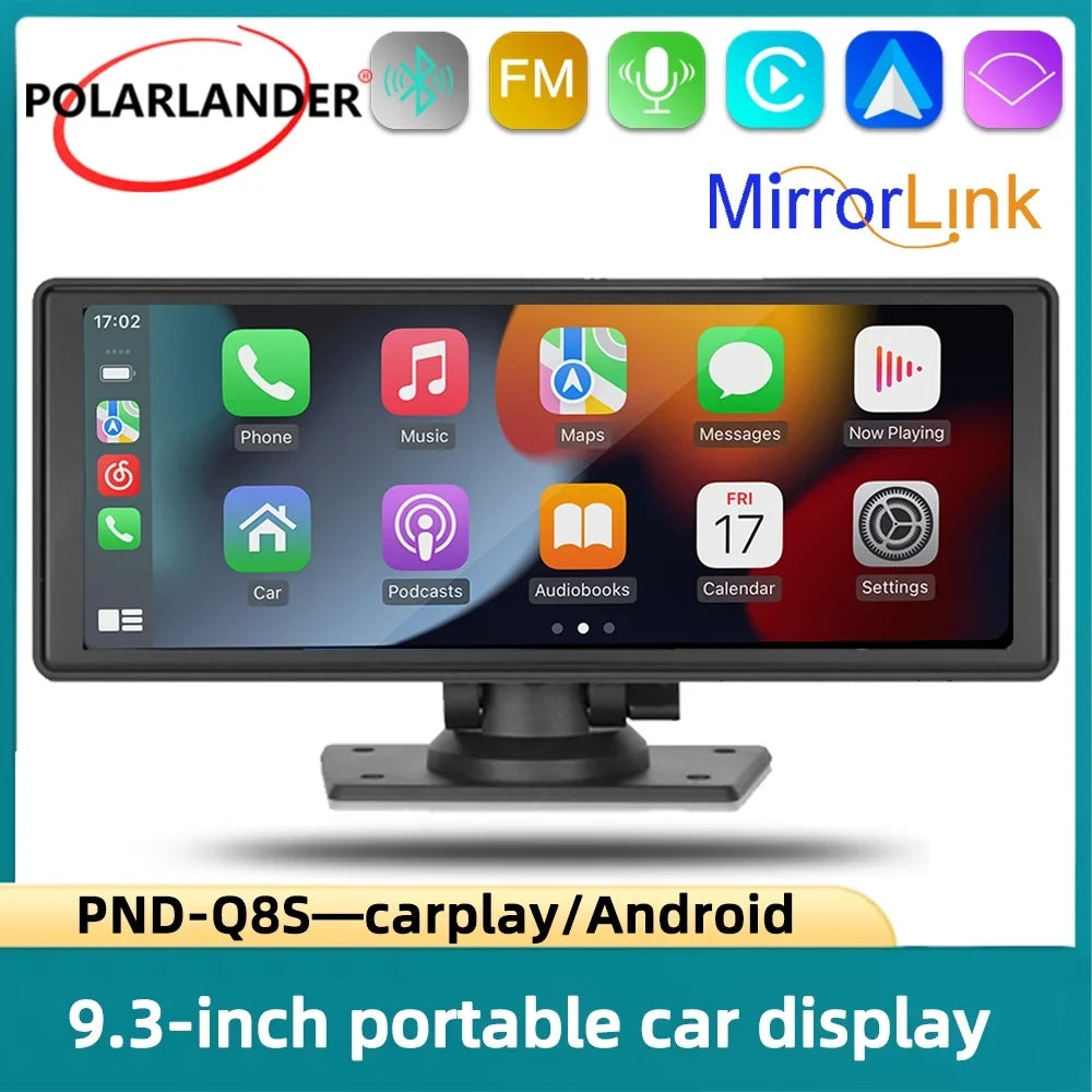 Polarlander 9.3" Wireless Carplay & Android Auto Portable Car Stereo, Front Dash Cam, Backup Camera, Bluetooth Hands-Free Calling, HD IPS Touchscreen,Supports Most Cars