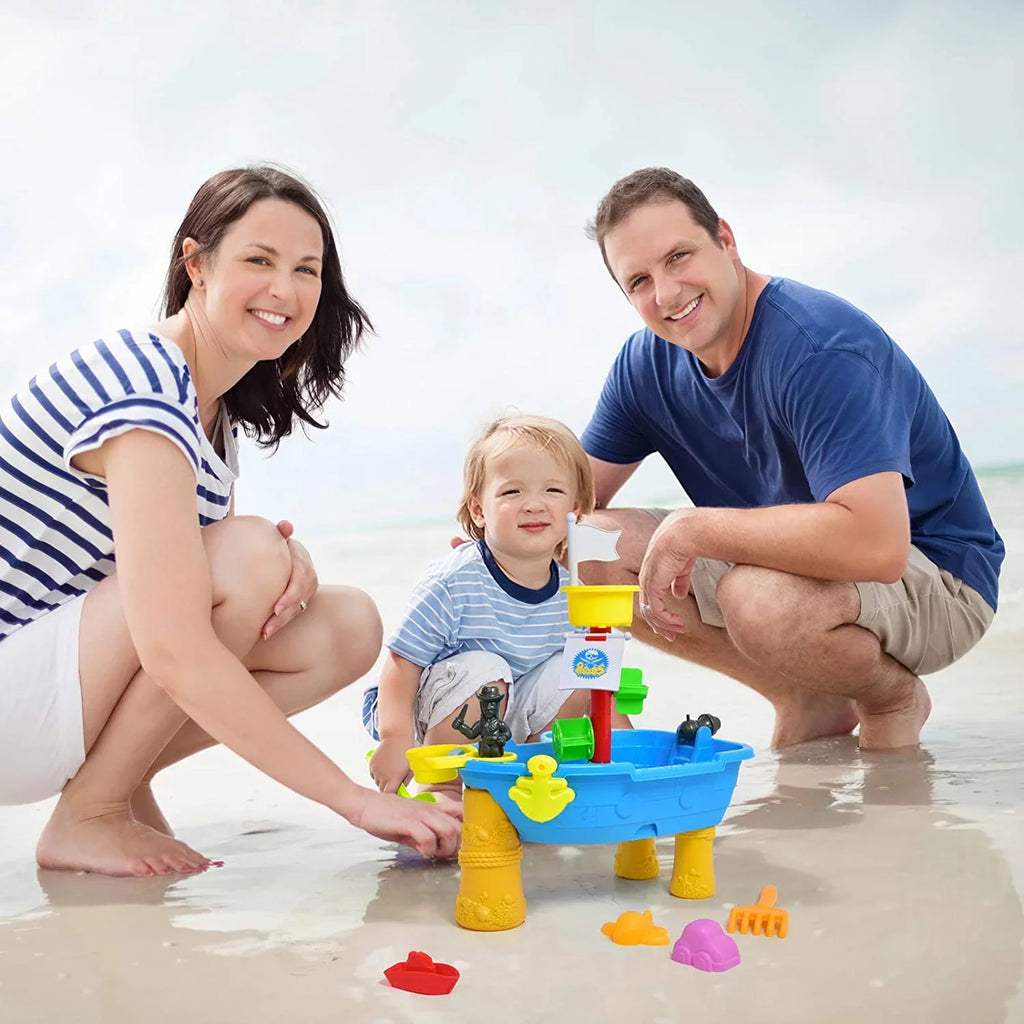 Beach Toy Pirate Ship Sandboxes 21 Pcs Sand Water Table for Boys Girls Toddlers + 3 Y Mundo Toys