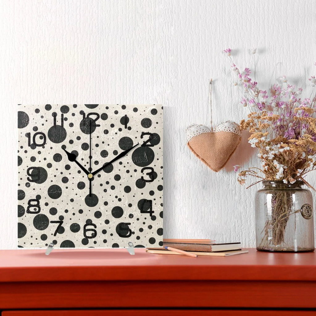 Wall Clock Square Silent Non-Ticking Polka Dots Retro Battery Operated Clock 7.78 inch Home Kitchen Office Decoration