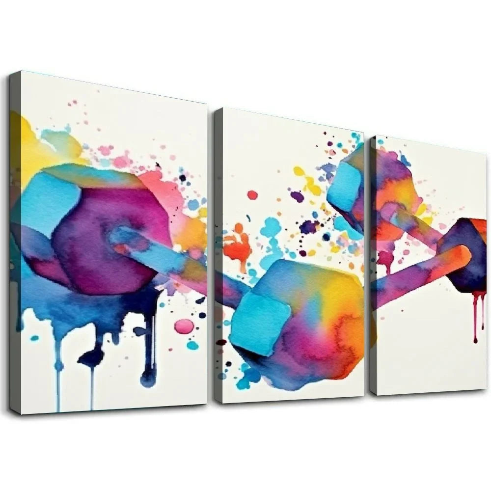YIKUMA medical poster Two Dumbbells Gym Art Sport Workout Poster Watercolor Art Digital Printable Download canvas abstract wall art for living room 12''x16''X3 Panels Modern Canvas Wall Art 12x16x3pcs