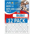 10x30x1 Air Filter MERV 11 Rating, 12 Pack of Furnace Filters Comparable to MPR 1000, MPR 1200 & FPR 7 - Made in by AIRX FILTERS WICKED CLEAN AIR.