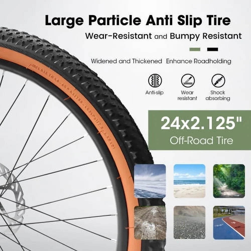 A24301 Ecarpat Mountain Bike 24 Inch Wheels, 21-Speed Mens Womens Trail Commuter City Mountain Bike, Carbon steel Frame Disc Brakes Thumb Shifter Front Fork Bicycles