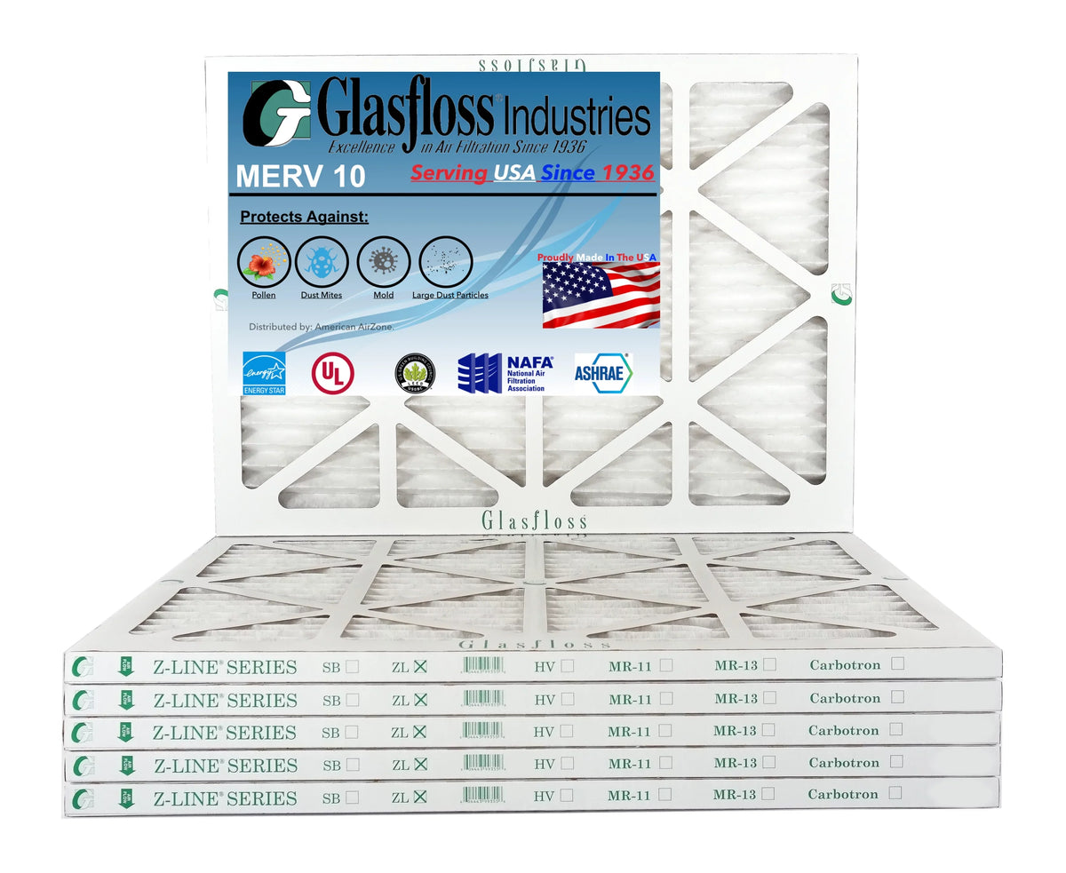 Glasfloss 18x22x1 - MERV 10 -Qty:6 - Furnace Air Filter - Made in (Actual Size: 17.5 x 21.5x7/8 inch)