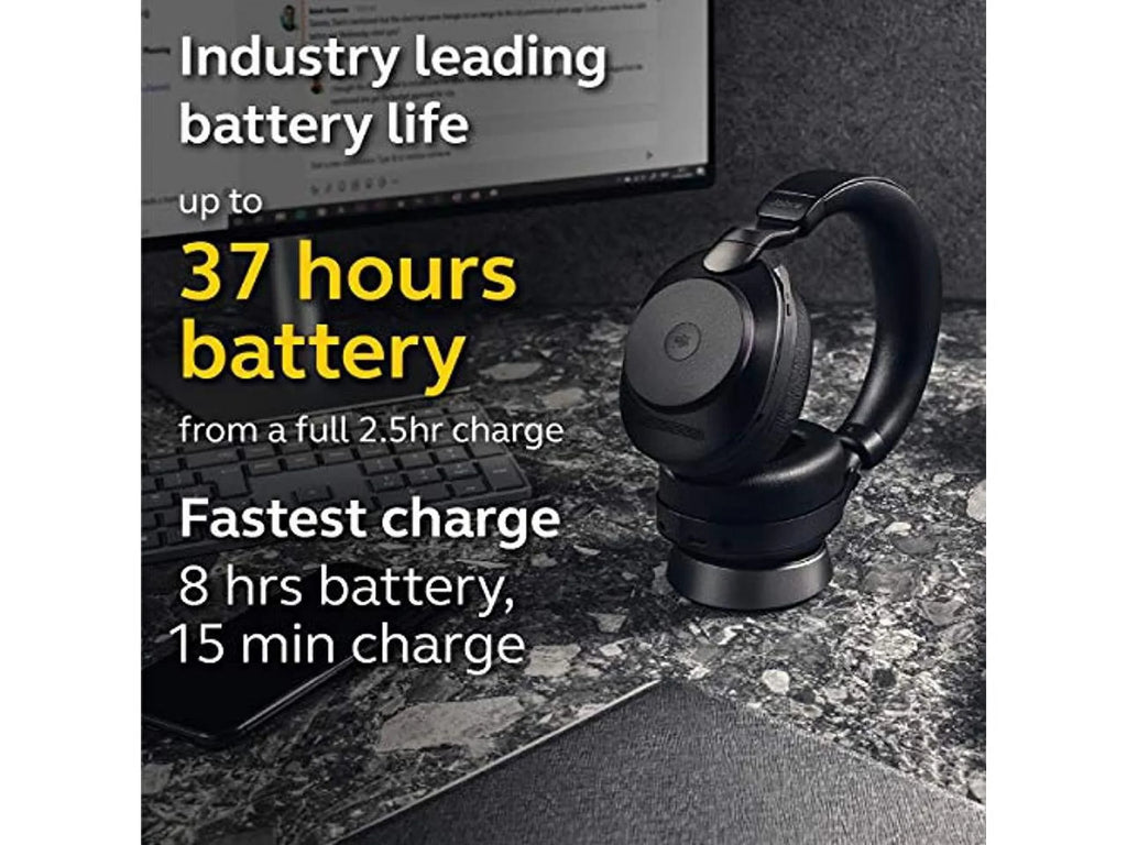 Jabra Evolve2 85 UC Wireless Headphones with Link380a, Stereo, Black - Wireless Bluetooth Headset for Calls and Music, 37 Hours of Battery Life, Advanced Noise Cancelling Headphones
