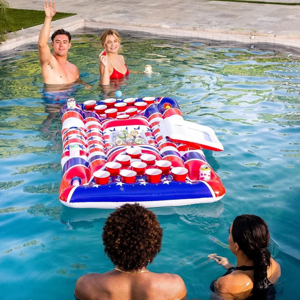 n Flag Floating Beer Pong Float with Built-In Cooler