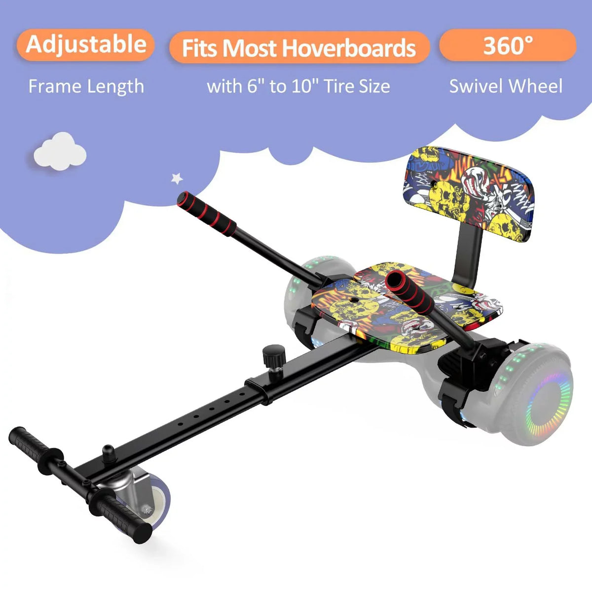 Hoverboard Seat Attachment, Adjustable Hoverboards Accessories, Compatible with 6.5"/ 8"/ 10" Hoverboards for Kids, Graffiti