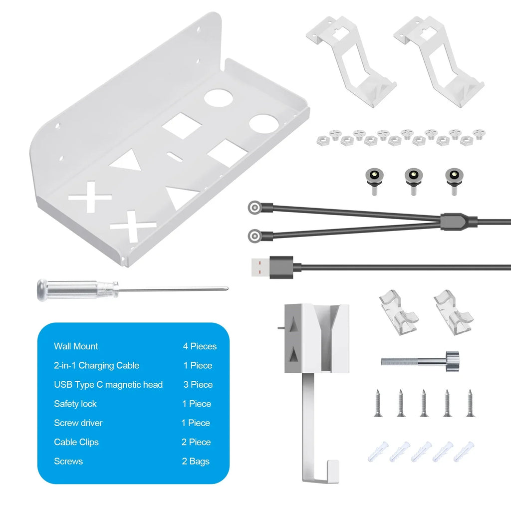 Durable Iron Wall Mount Bracket Set for PS5 Slim Space-Saving, Secure, and Convenient Storage with Dual Charging Cable