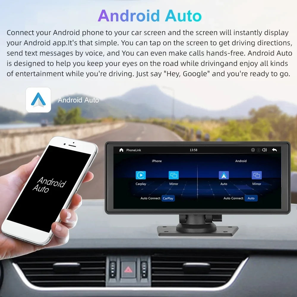 Polarlander 9.3" Wireless Carplay & Android Auto Portable Car Stereo, Front Dash Cam, Backup Camera, Bluetooth Hands-Free Calling, HD IPS Touchscreen,Supports Most Cars