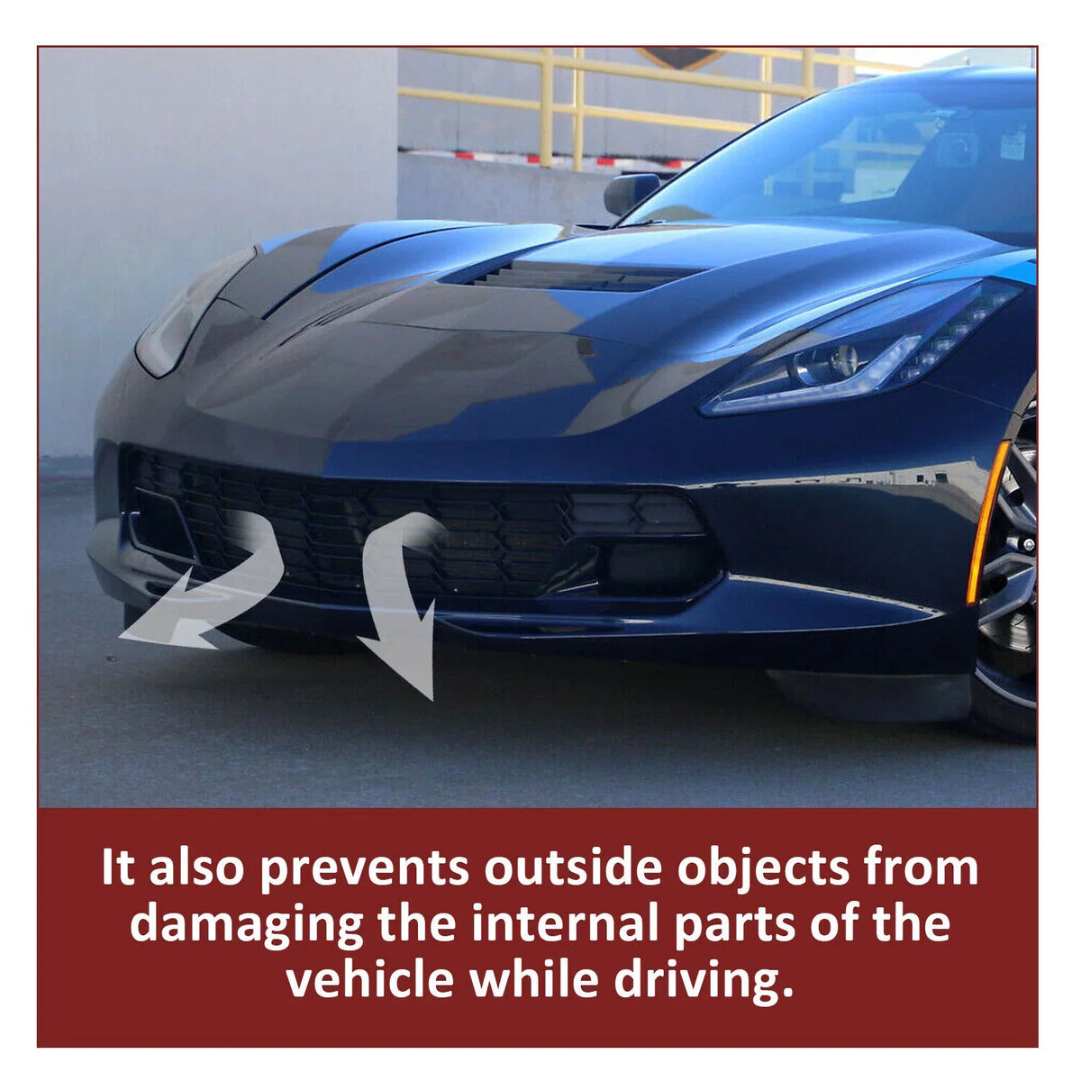 Kojem Front Lower Grille for 2014-2019 Chevrolet Corvette C7 All Models Z06 Style Bumper Wrap Painted Glossy Black Plastic (W/O Front Camera Bracket)