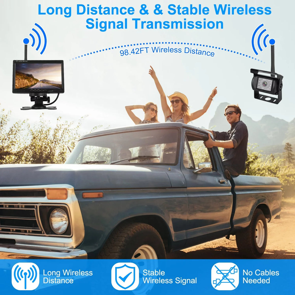 Wireless Backup Camera, Monitor Reverse Camera, Car Rearview Parking Reverse System, IP67 Waterproof Car Parking Reverse System with 7In Screen Night Vision 2.4G Stable Signal for Car Trunk Van SUV