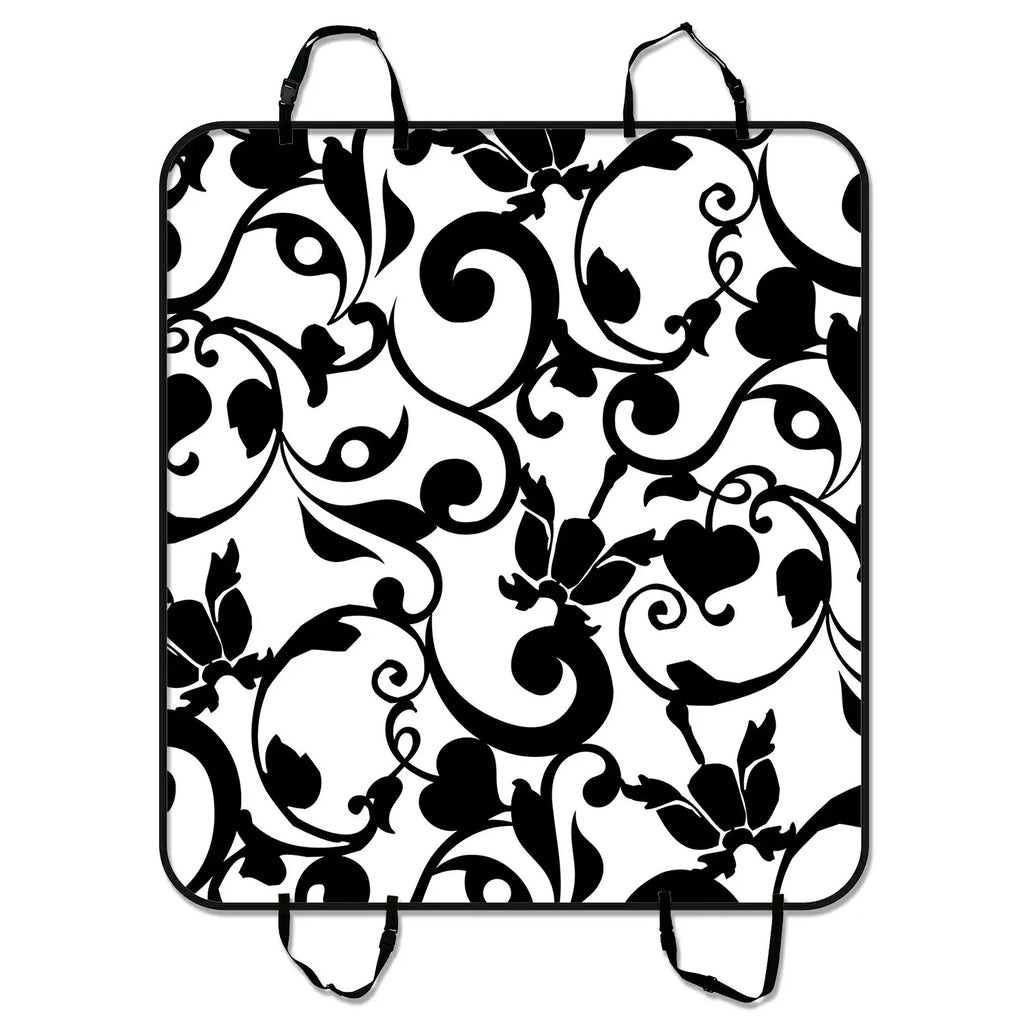 GCKG Black and White Damask Pattern Classic Vintage French Floral Swirls Pet Car Seat Wrap Dog Car Seat Mat Hammock Cargo Mat Trunk Mat For Cars Trucks and SUV 54x60 inches