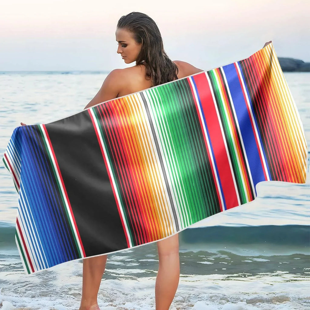 Bestwell Mexican Serape Blanket Stripes Beach Towel Oversized Towel Blanket, Thin Lightweight Microfiber Sand Free Quick Dry Towel, 30”X60” Multipurpose Pool Bath Yoga Swim Shower Towel