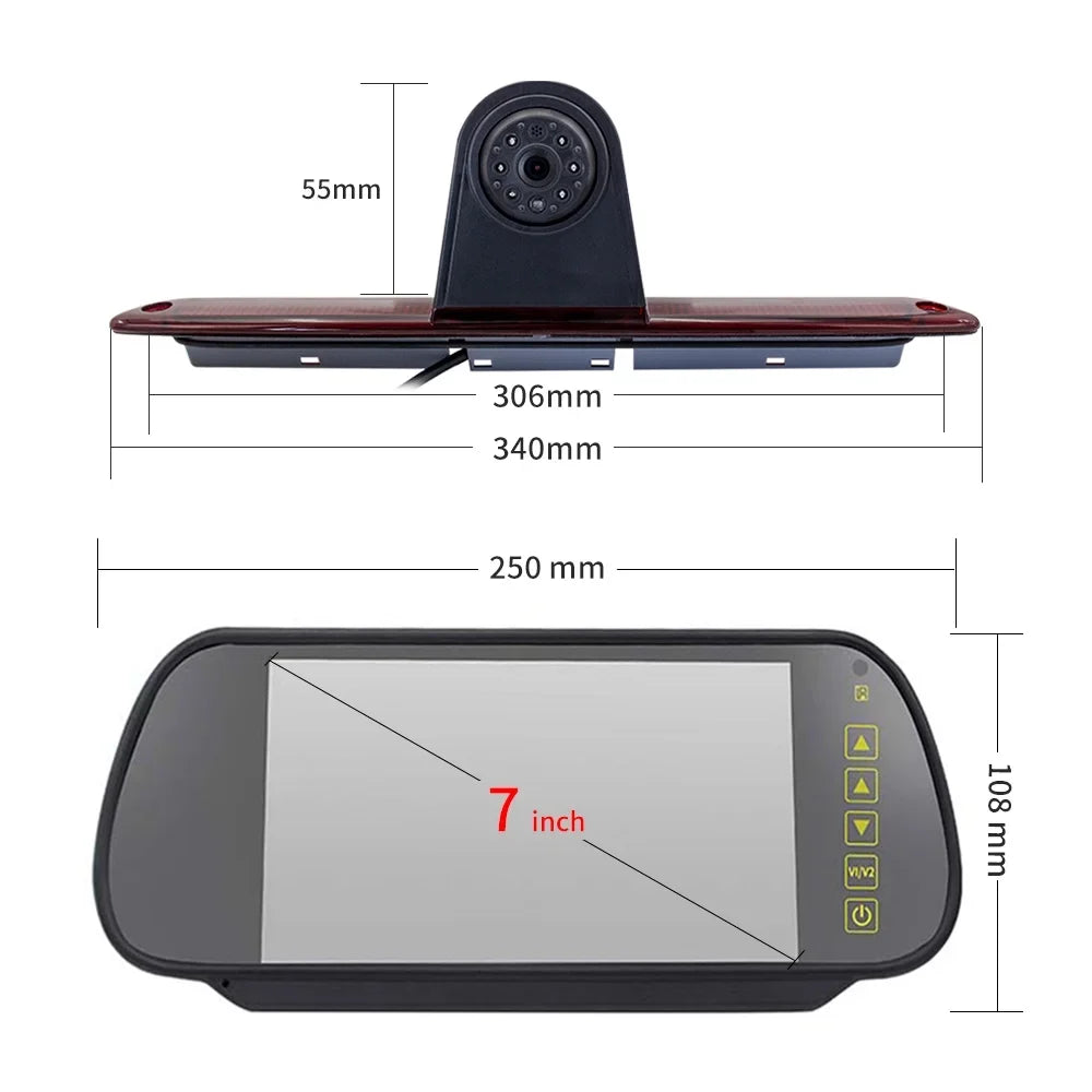 Shinysix Brake Light Backup Camera,Brake Camera Vans Sprinter/ Crafter Vans 7in Brake Camera Vans LED (with LED (with Monitor)