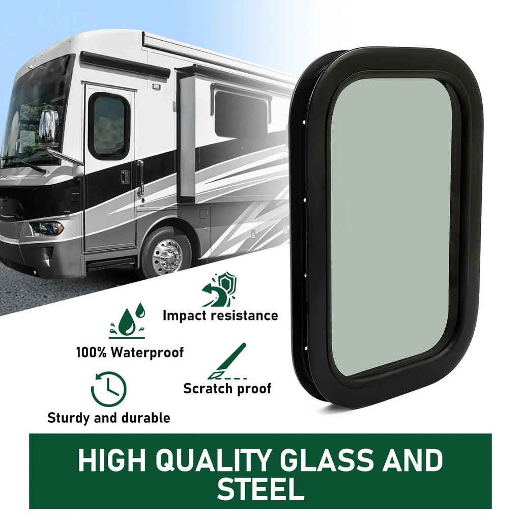 Kojem RV Window Black Universal for Camper Vertical Trailer Rip-Up Cargo Powder Coated Glass Steel