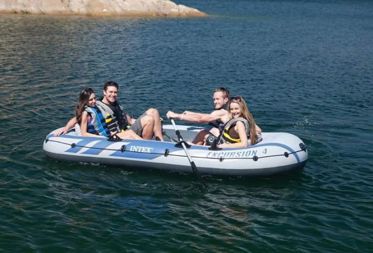 Intex Excursion Inflatable Rafting Fishing 4 Person Craft w/ Oars & Pump (3 Pack)