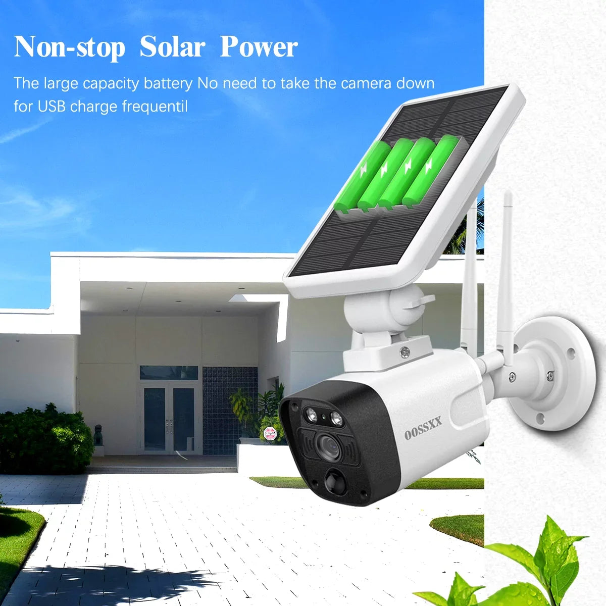 OOSSXX Solar Security Cameras Wireless Outdoor,Dual Antennas Surveillance Camera System with 1TB Hard Drive