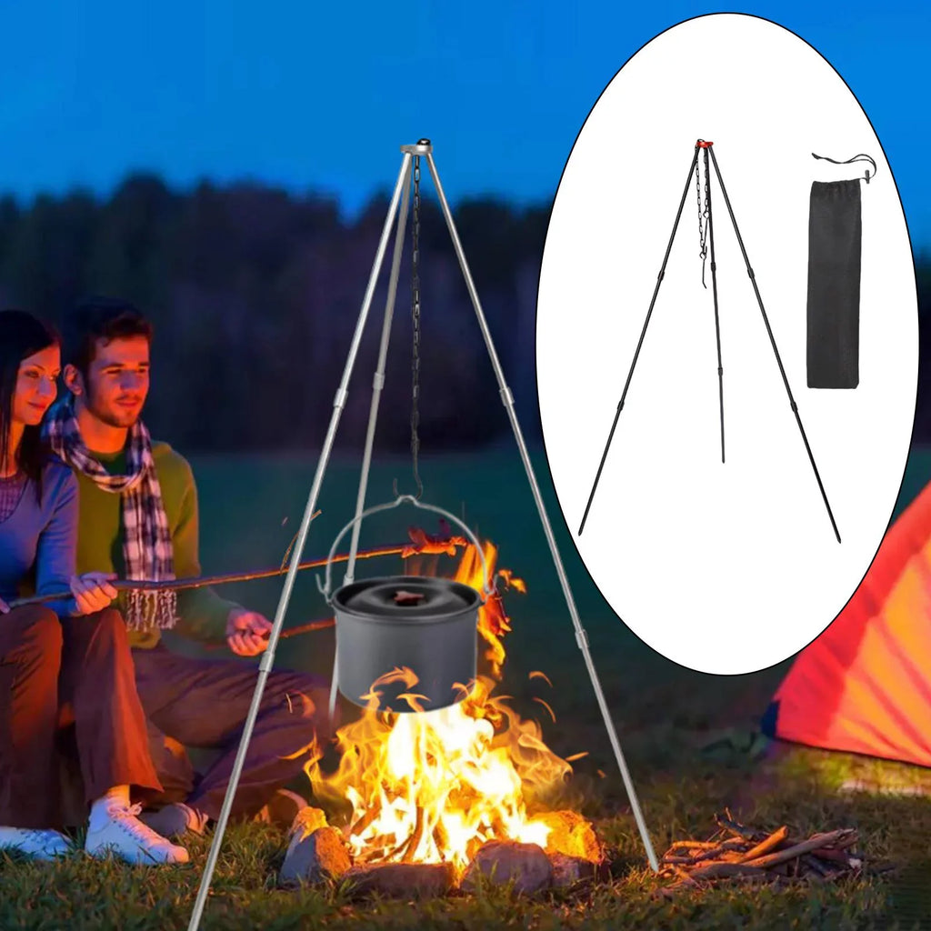 Camping Tripod, Portable Outdoor Cooking Tripod with Adjustable Campfire Picnic ing Pot Grill Stand Aluminum Cookware Accessory , Black