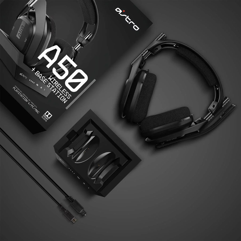 Pre-Owned ASTRO Gaming A50 Wireless Headset + Base Station Gen 4 - Compatible With PS5, PS4, PC, Mac Black/Silver (Refurbished: Like New)