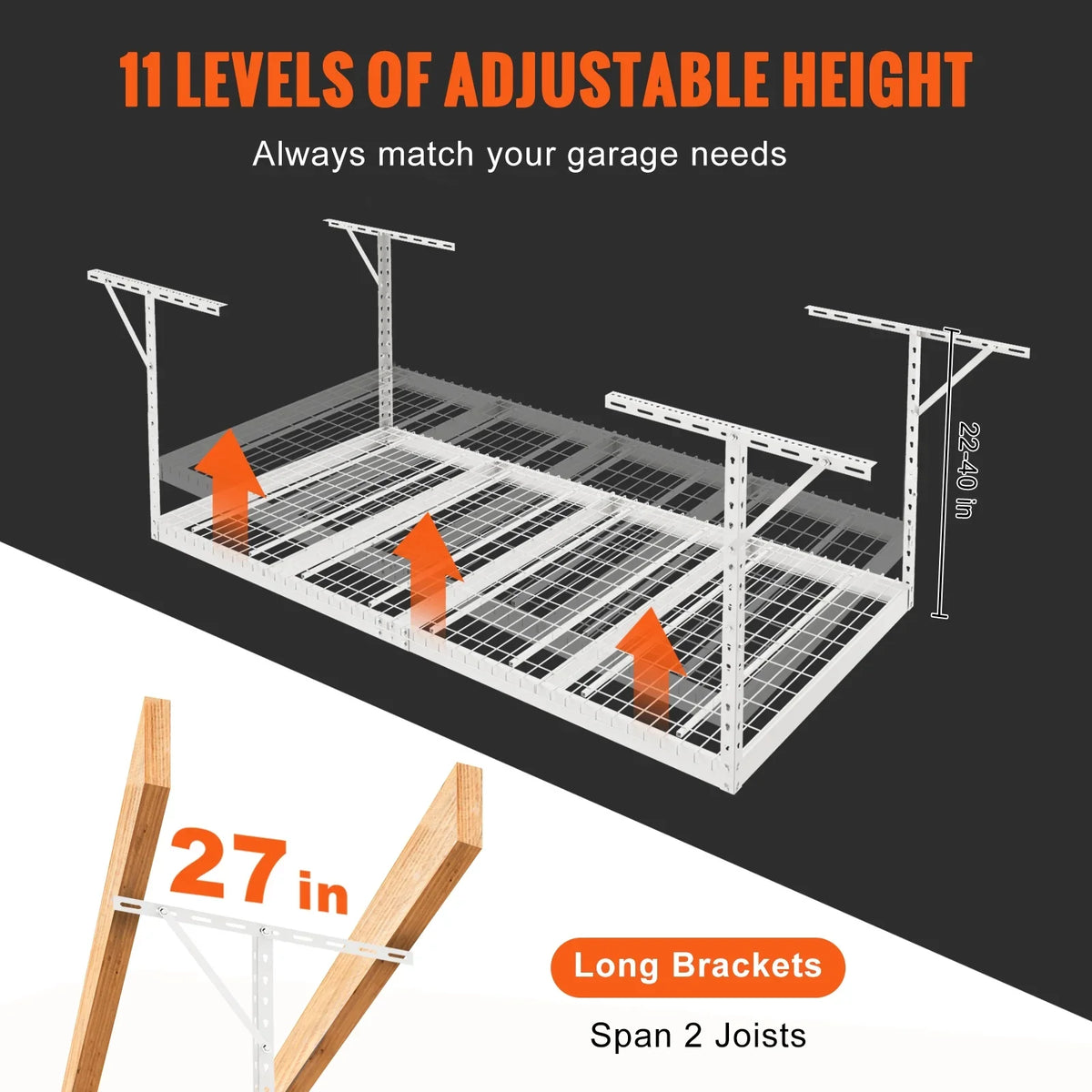 VEVOR Overhead Adjustable Garage Storage Rack 48x96in Ceiling Rack 600lbs White