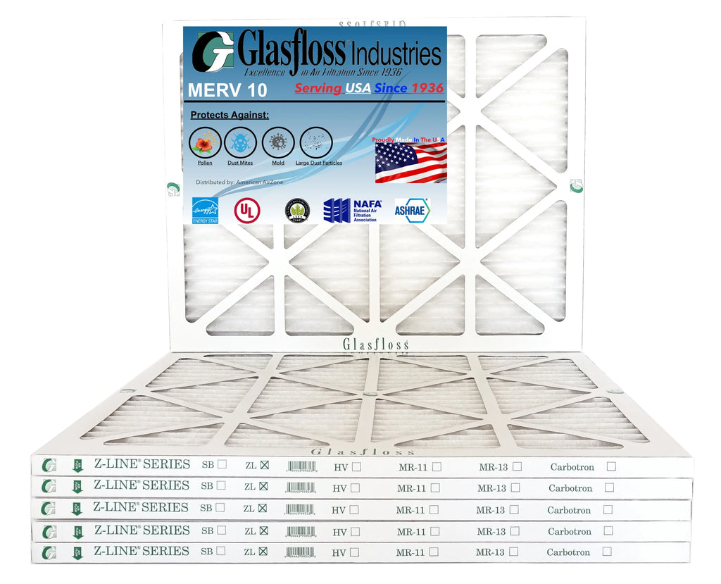 Glasfloss 22x28x1 - MERV 10 -Qty:6 - Furnace Air Filter - Made in (Actual Size: 21.5 x 27.5x7/8 inch)