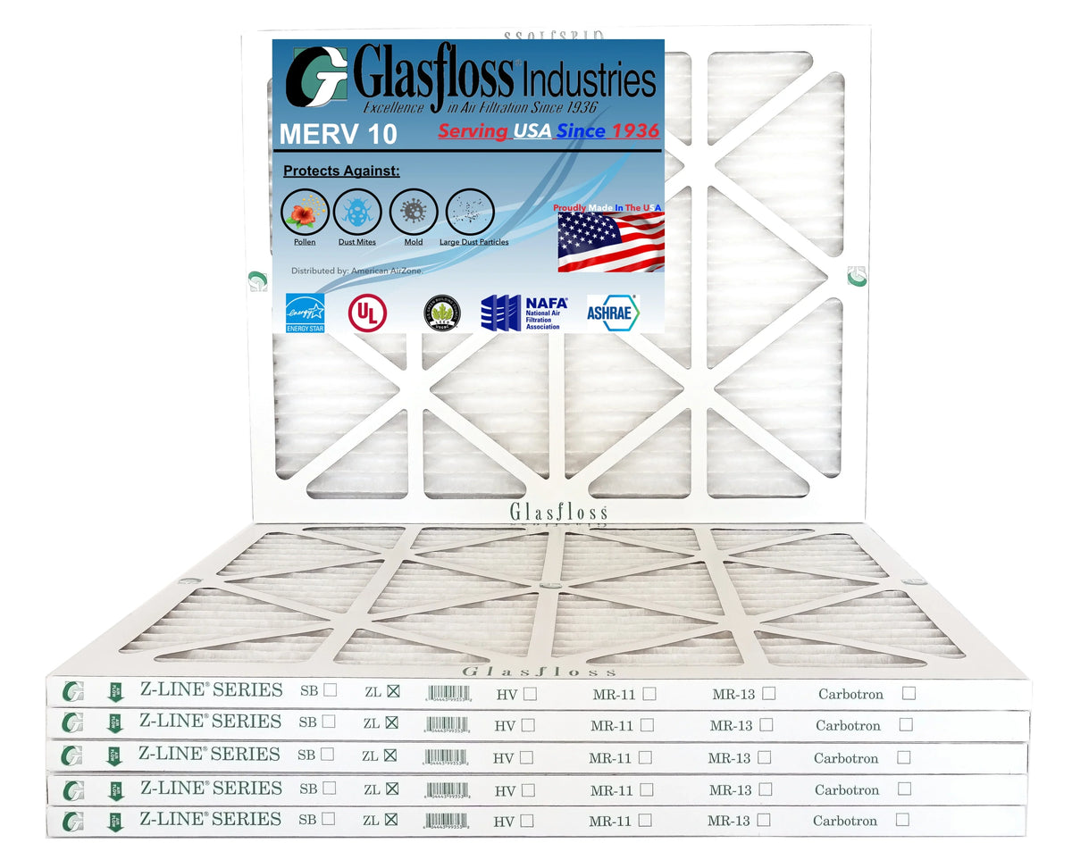 Glasfloss 22x28x1 - MERV 10 -Qty:6 - Furnace Air Filter - Made in (Actual Size: 21.5 x 27.5x7/8 inch)