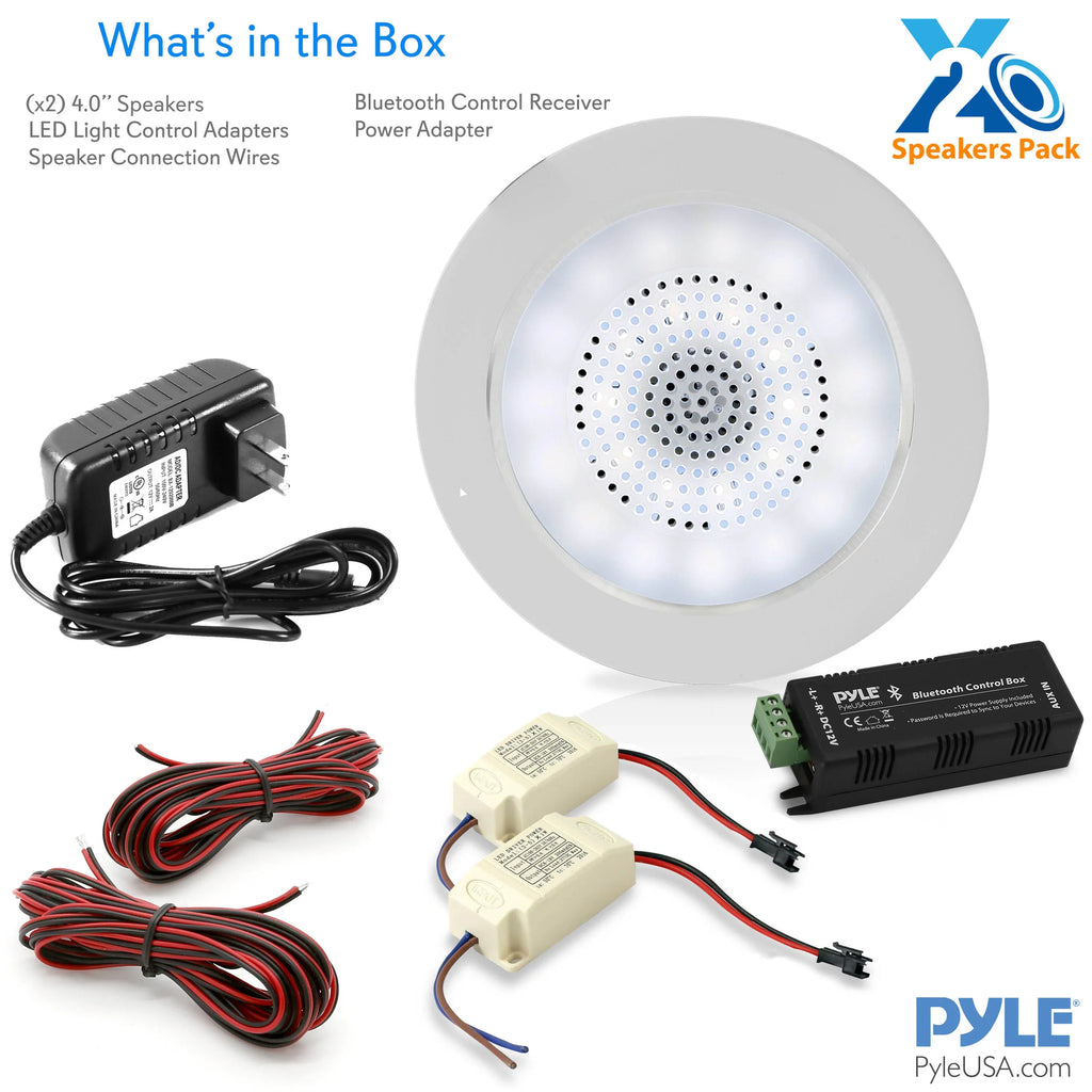 PYLE-HOME PDICBTL4 - 4’’ Bluetooth Ceiling / Wall Speakers, 2-Way Aluminum Frame Speaker Pair with Built-in LED Lights