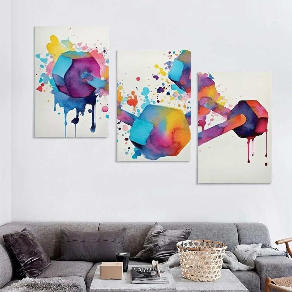 YIKUMA medical poster Two Dumbbells Gym Art Sport Workout Poster Watercolor Art Digital Printable Download canvas abstract wall art for living room 12''x16''X3 Panels Modern Canvas Wall Art 12x16x3pcs
