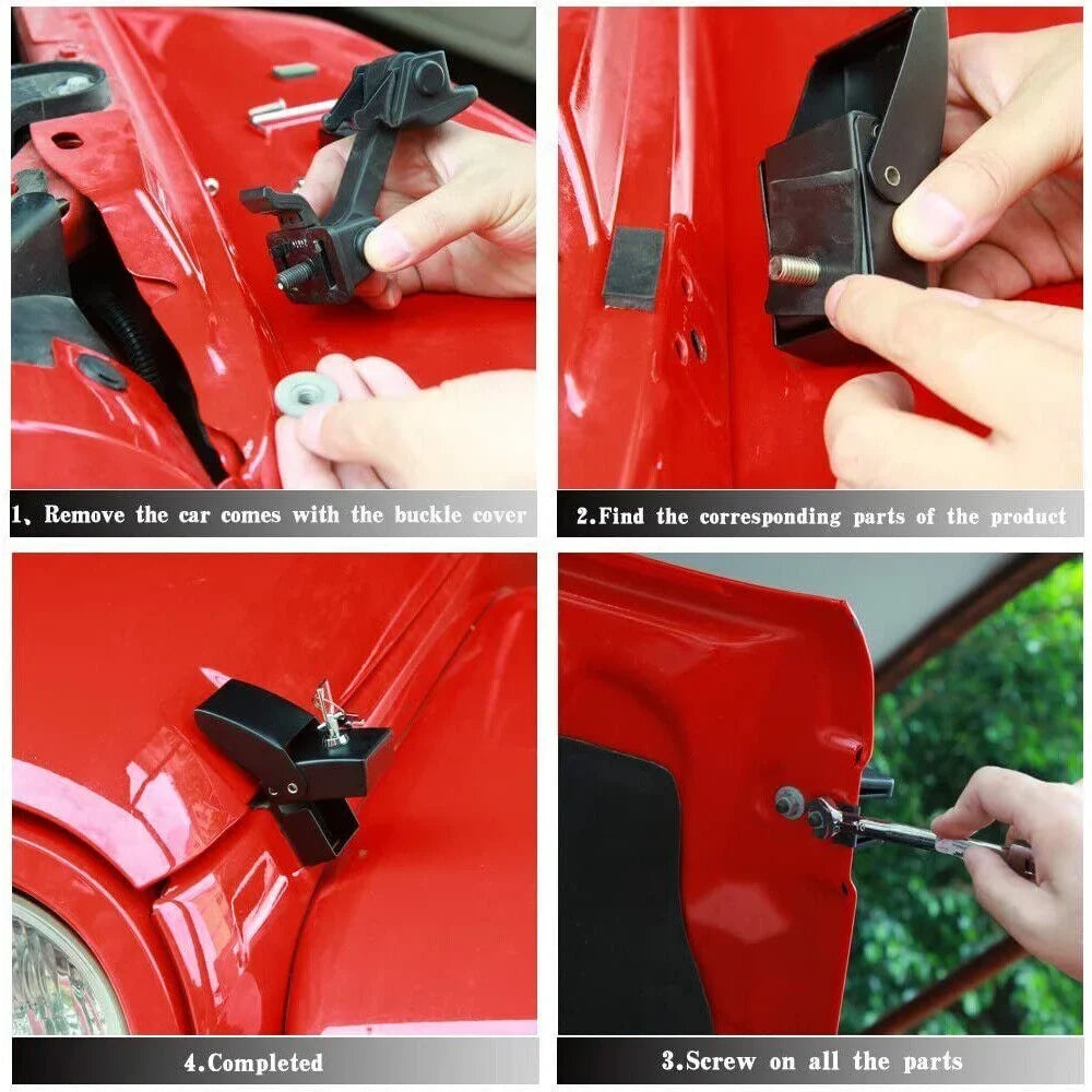 Jahy2Tech Locking Hood Latch Pins Kit for Jeep Wrangler JK JKU - Strong & Stylish - Easy Installation - Caliber Composition