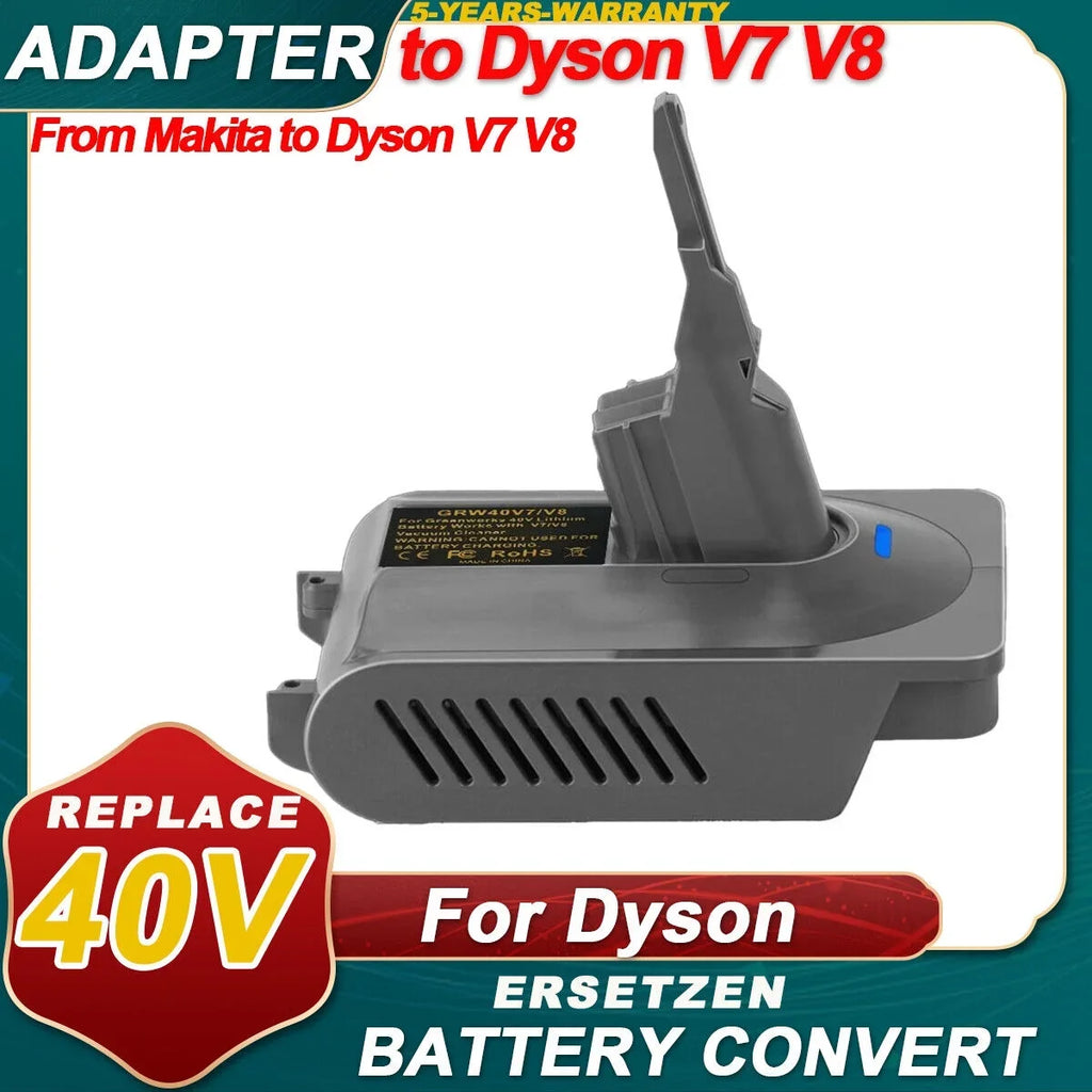 2-In-1 Battery Adapter for Makita 40V Lion Battery Convert to for Dyson V7&V8 Battery, SV11, V7 Motorhead, Vessel Absolute, Animal, Absolute, Fluffy, V8 Motorhead, Carbon Fiber, Slim vacuum