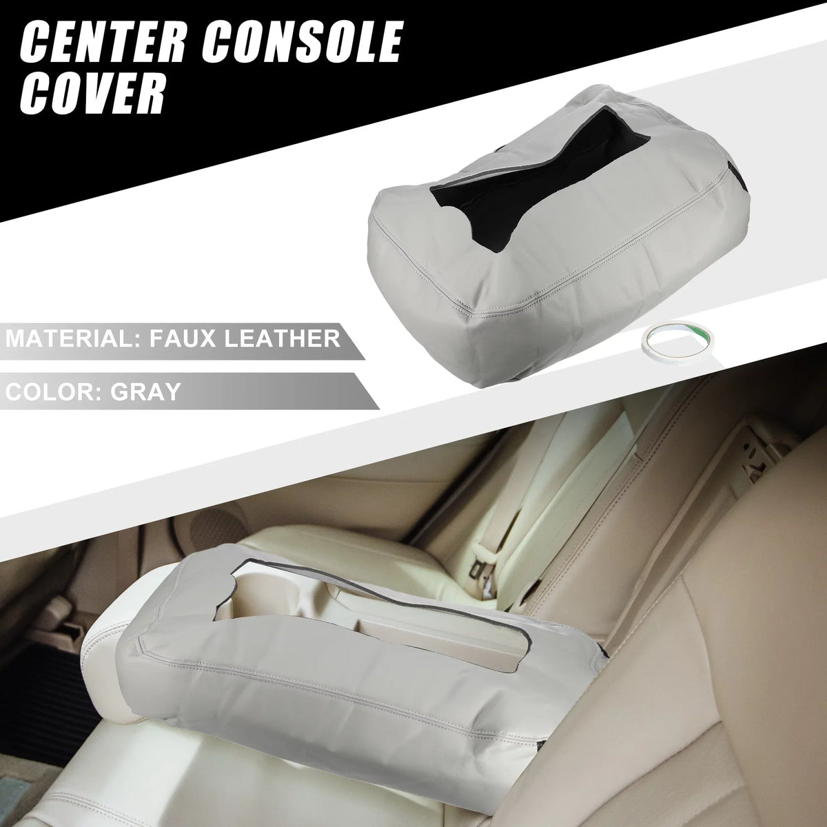 Center Console Protection Pad Waterproof for Chevy Silverado 1500 1500HD 2007-2014 Faux Leather Gray
