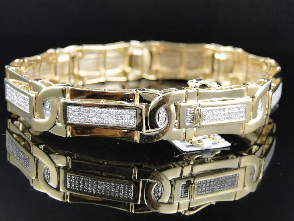 Mens Pave Set 14K Yellow Gold Round Cut Genuine Diamond 8.5 Inch 3 Ct